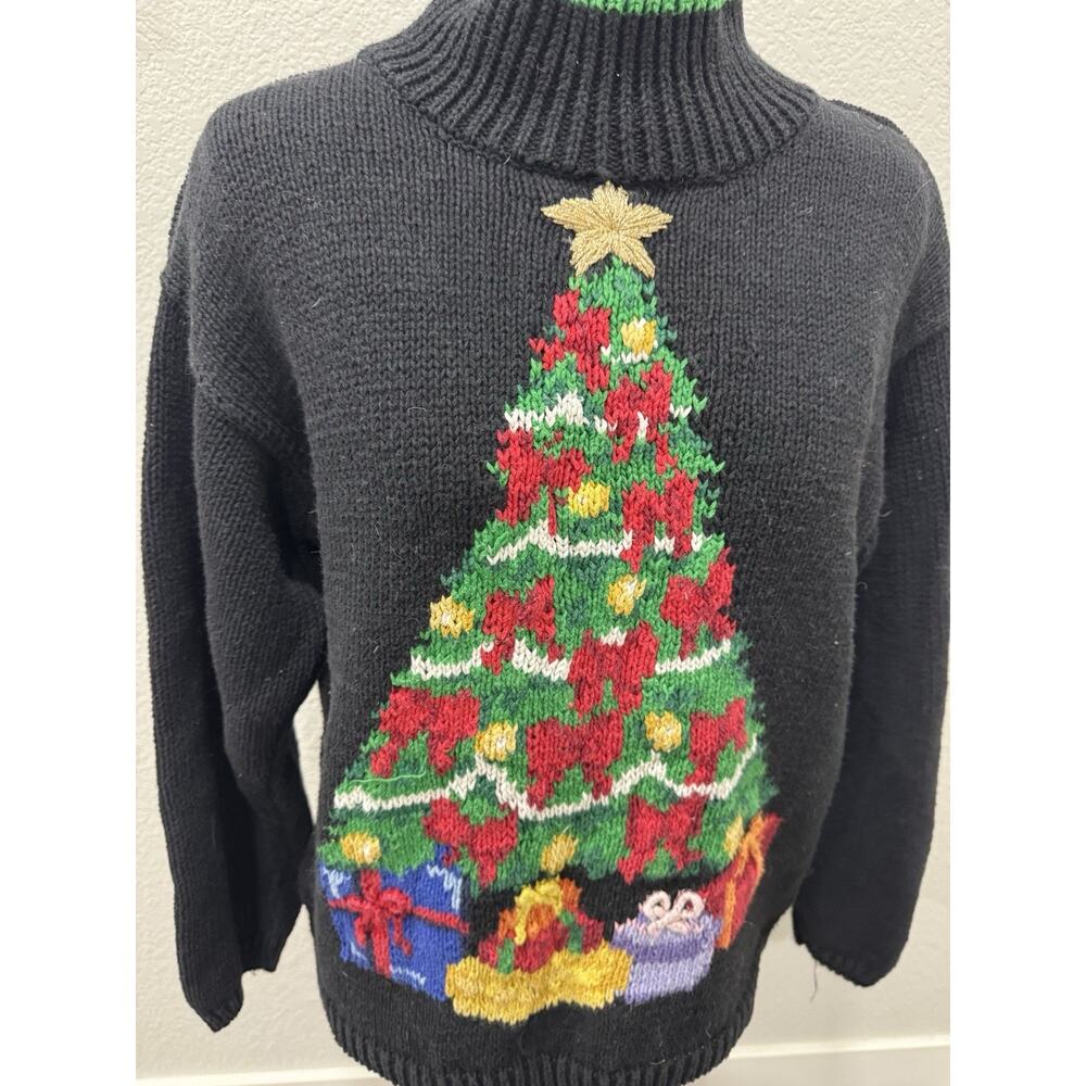 Vintage Christmas Tree Sweater Turtleneck Holiday Knit Pullover‎ Party Ugly